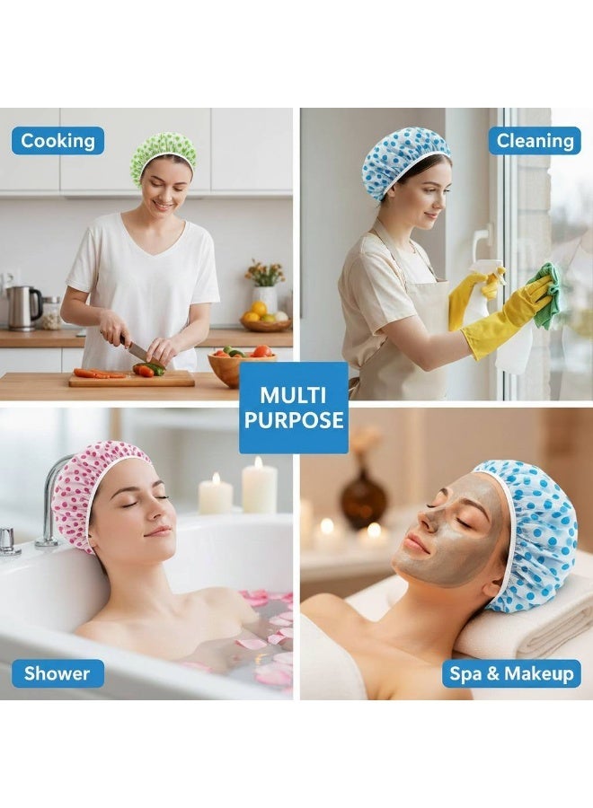 AceLuste 3-Piece Reusable Stamped Shower Cap Thickened Woman Shower Hats Waterproof Spa Salon Hotel Hair Dye Elastic Bathroom Shower Hats (Multicolour) - Image 4